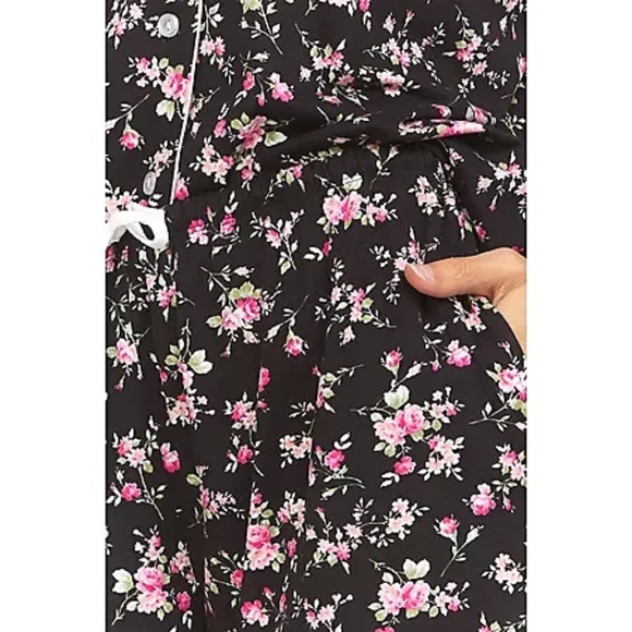 NWT Flora by Flora Nikrooz Womens Black Pink Flowers Notch Collar PJ W/Shorts… - Picture 4 of 7